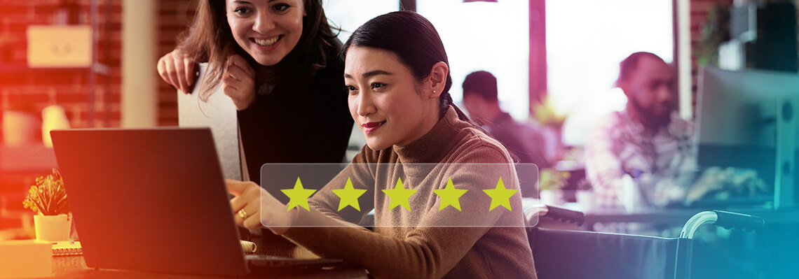 Digital Customer experience picture featuring five rating stars.
